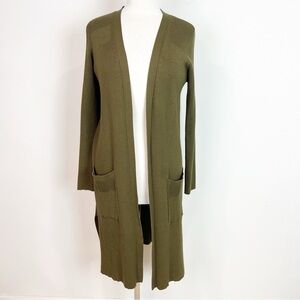 LIZ CLAIBORNE DARK OLIVE GREEN RIBBED OPEN FRONT CARDIGAN SWEATER SZ MEDIUM